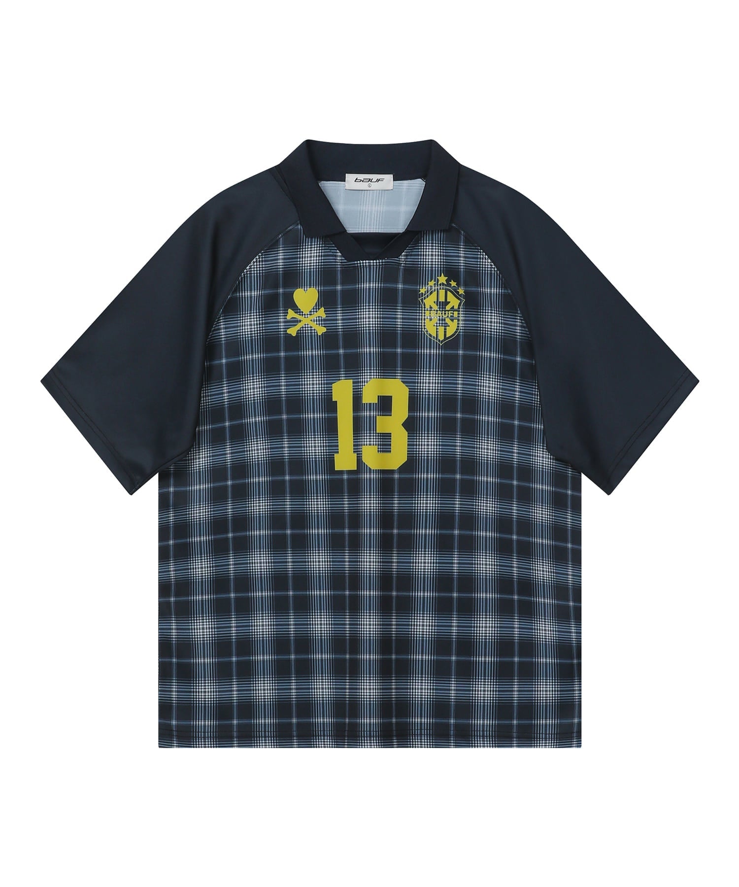 Checkered jersey T-shirt [Navy]